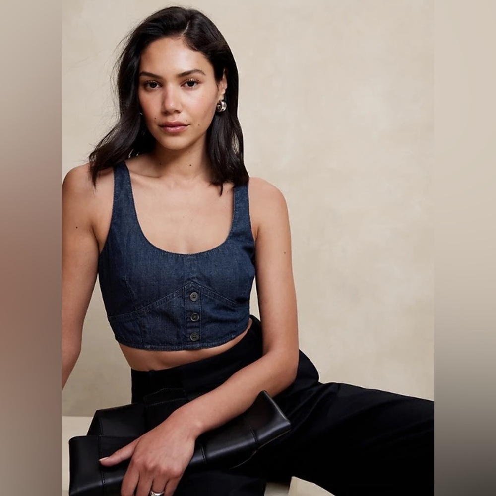 NWT Banana Republic Cropped Denim Corset, Dark Wash, Size 10